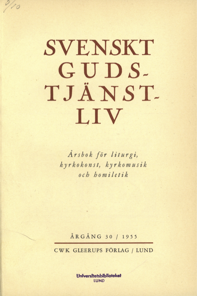 					Visa Vol 30 (1955): Svenskt gudstjänstliv Årgång 30 1955
				
